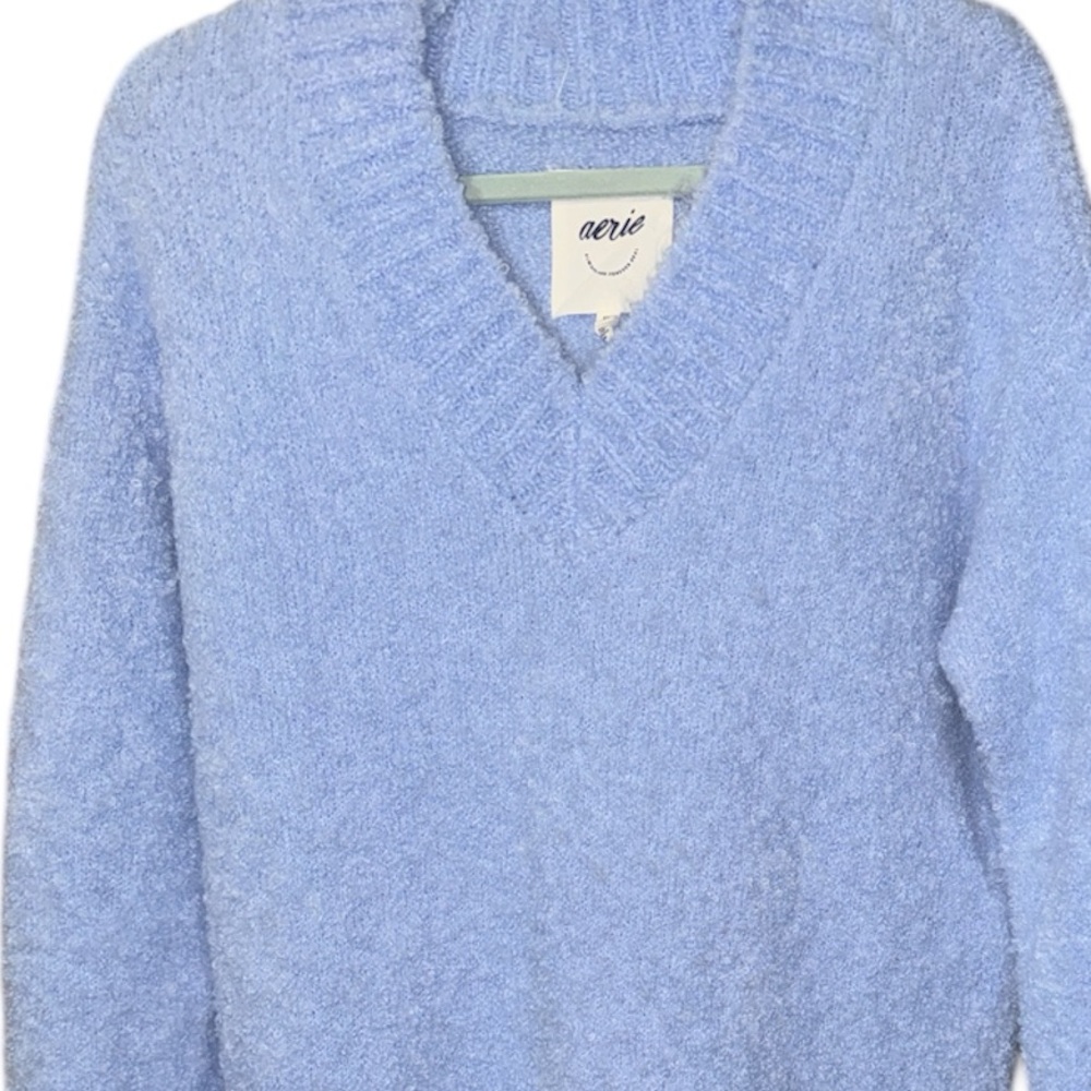 Aerie Women's Soft Blue Oversized V-Neck Sweater Size XXS - Picture 8 of 8